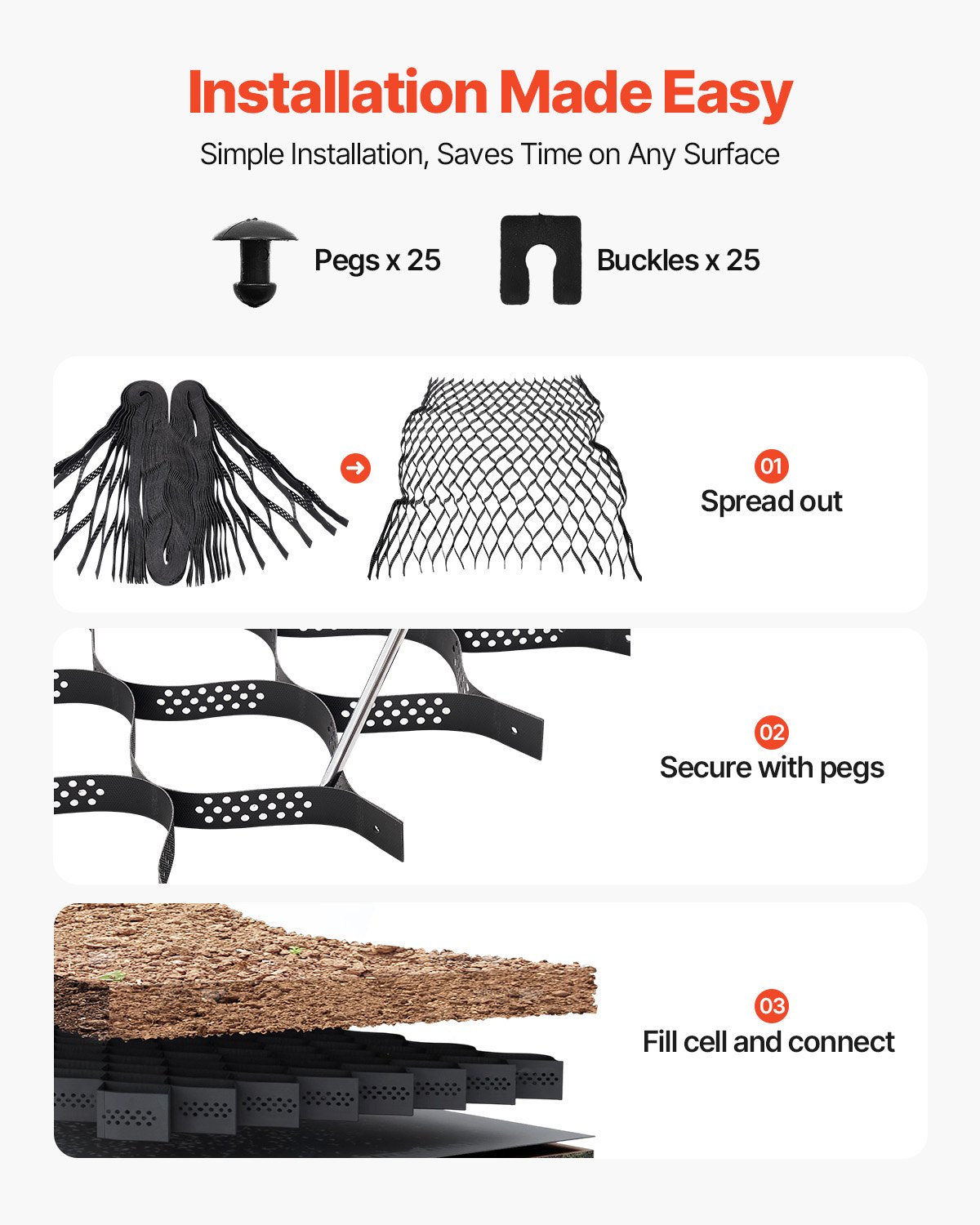 VEVOR gravel grid, 50 mm deep, grass grid 5000x1980 mm, gravel honeycomb, honeycomb grid HDPE, permeable geogrid for driveway stabilization, for garden, terrace, walkway, motorhome parking areas