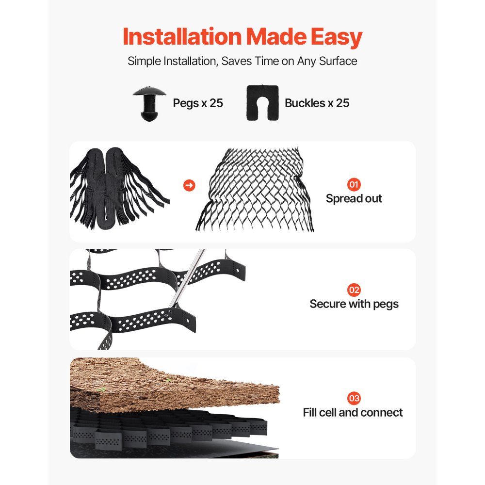 VEVOR gravel grid, 50 mm deep, grass grid 5200x2700 mm, HDPE gravel honeycomb, honeycomb grid, permeable geogrid for driveway stabilization, for garden, terrace, walkway, motorhome parking areas