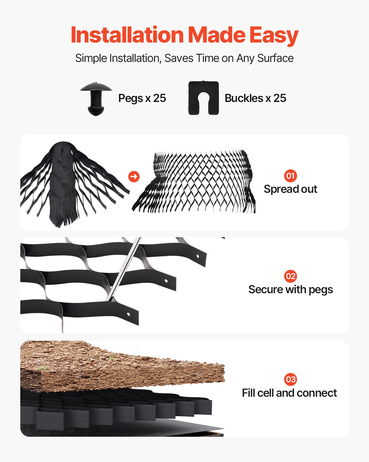 VEVOR gravel grid, 50 mm deep, grass grid 8200x1200 mm, gravel honeycomb, honeycomb grid HDPE, permeable geogrid for driveway stabilization, for garden, terrace, walkway, motorhome parking areas