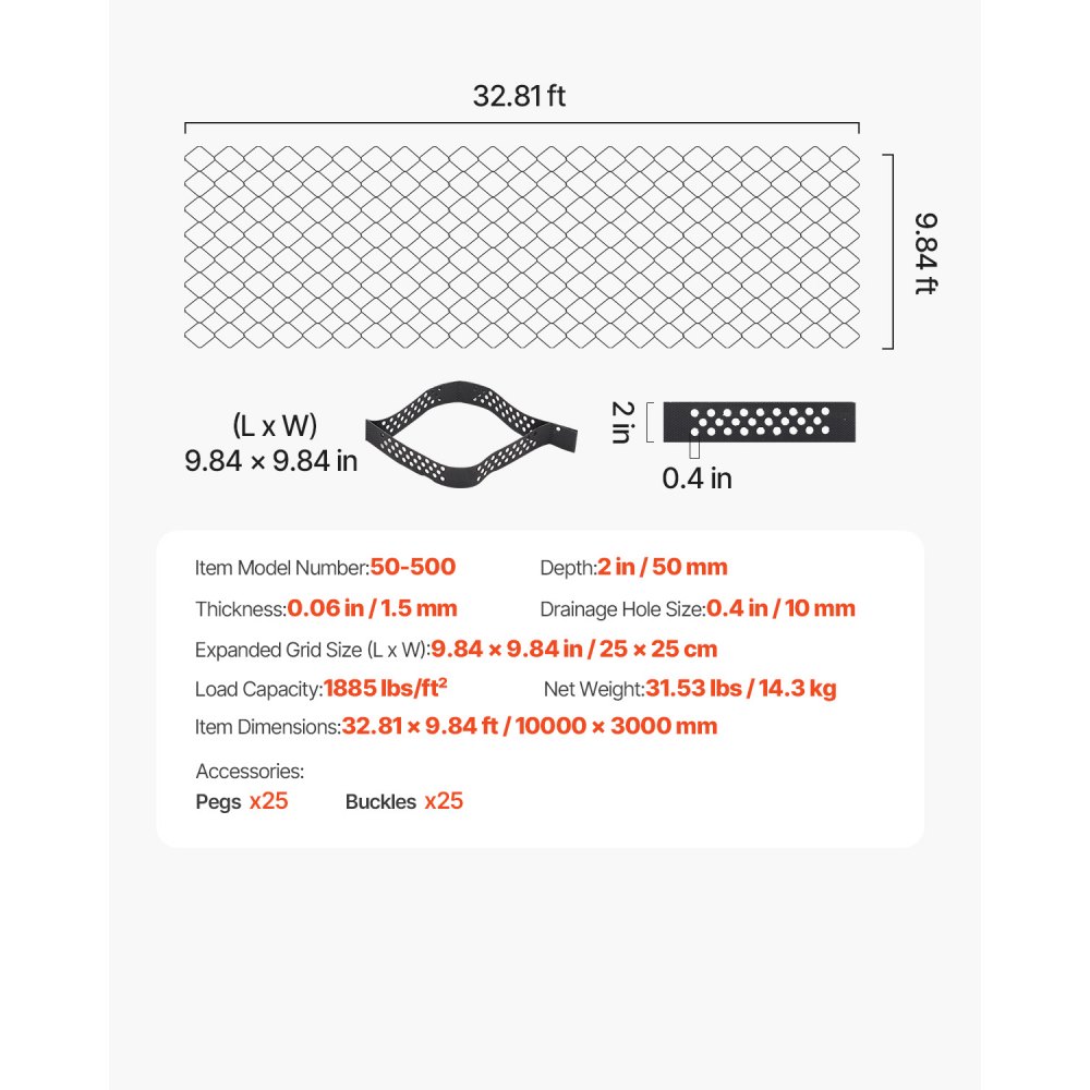 VEVOR gravel grid, 50 mm deep, grass grid 10000x3000 mm, gravel honeycomb, honeycomb grid HDPE, permeable geogrid for driveway stabilization, for garden, terrace, walkway, motorhome parking areas
