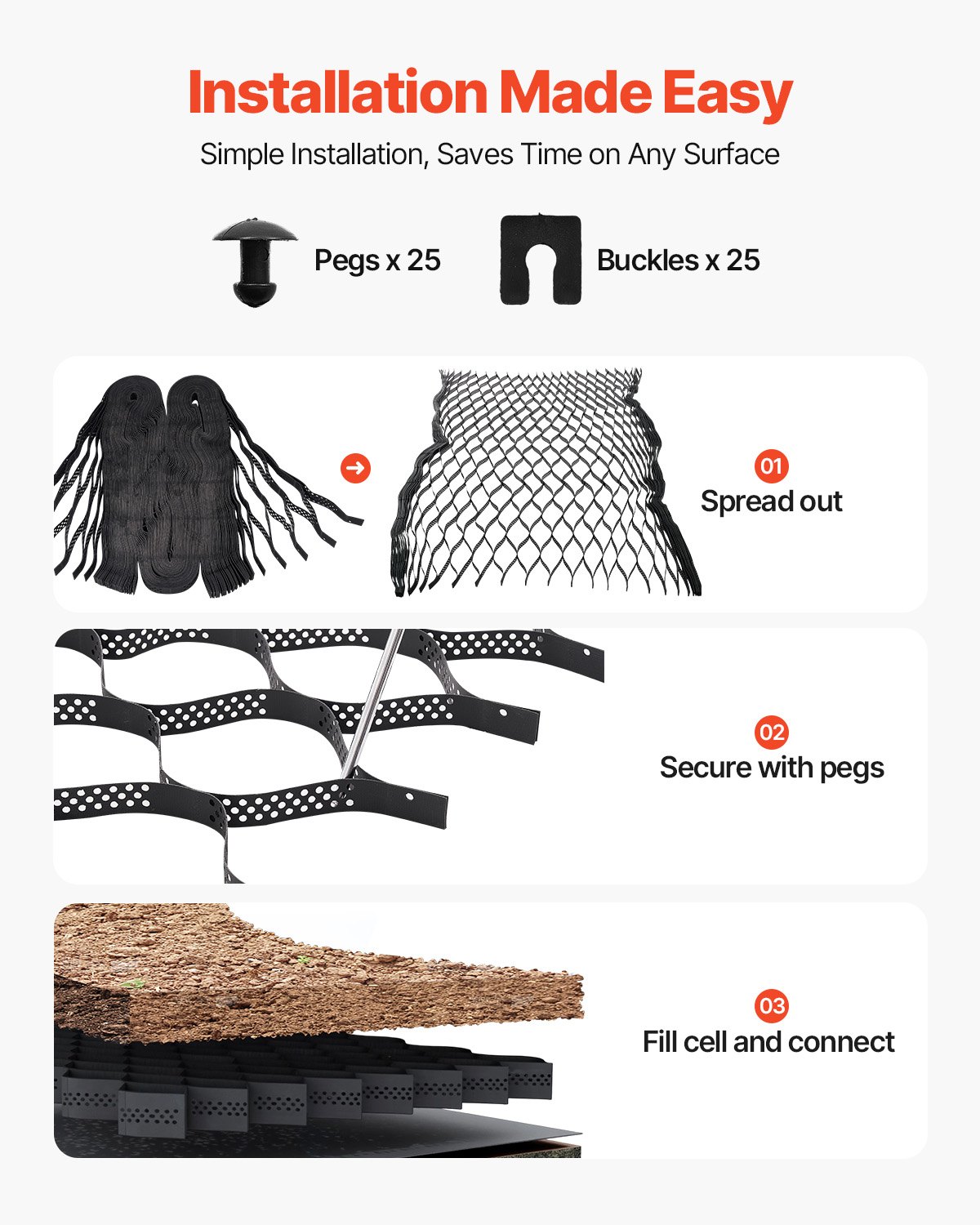 VEVOR gravel grid, 50 mm deep, grass grid 10000x3000 mm, gravel honeycomb, honeycomb grid HDPE, permeable geogrid for driveway stabilization, for garden, terrace, walkway, motorhome parking areas