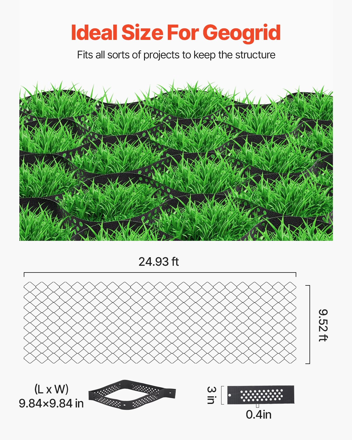 VEVOR gravel grid, 75 mm deep, grass grid 7600x2900 mm, gravel honeycomb, honeycomb grid HDPE, permeable geogrid for driveway stabilization, for garden, terrace, walkway, motorhome parking areas