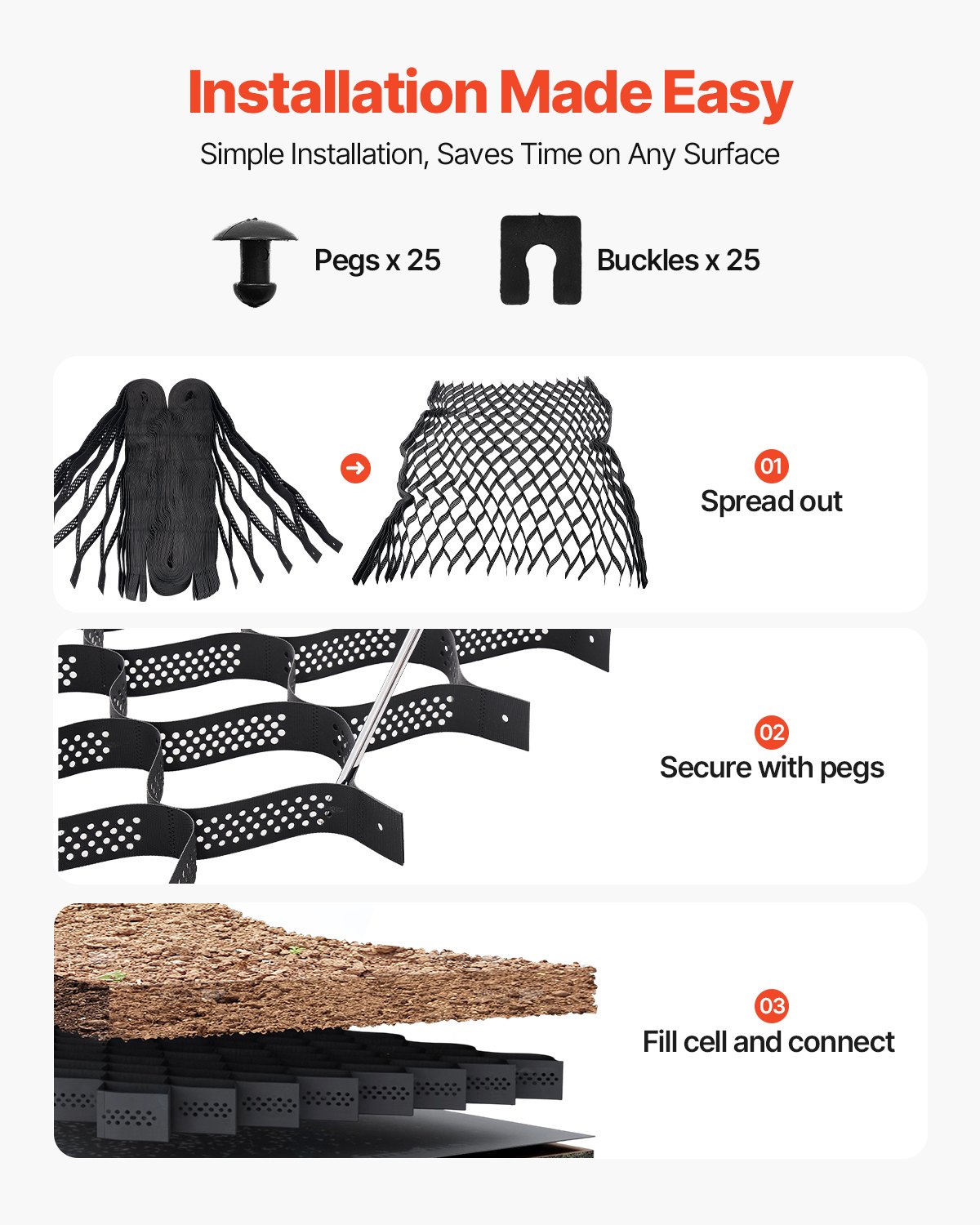 VEVOR gravel grid, 75 mm deep, grass grid 7600x2900 mm, gravel honeycomb, honeycomb grid HDPE, permeable geogrid for driveway stabilization, for garden, terrace, walkway, motorhome parking areas