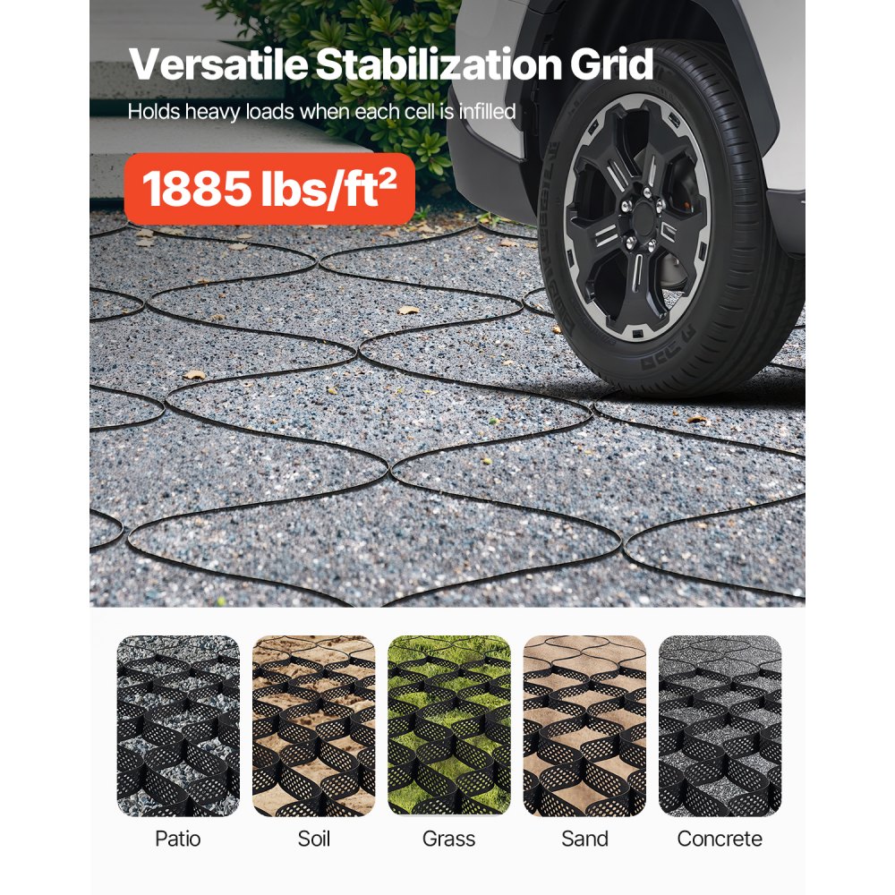 VEVOR gravel grid, 100 mm deep, grass grid 5200 x 2700 mm, gravel honeycomb, honeycomb grid HDPE, permeable geogrid for driveway stabilization, for garden, terrace, walkway, motorhome parking areas