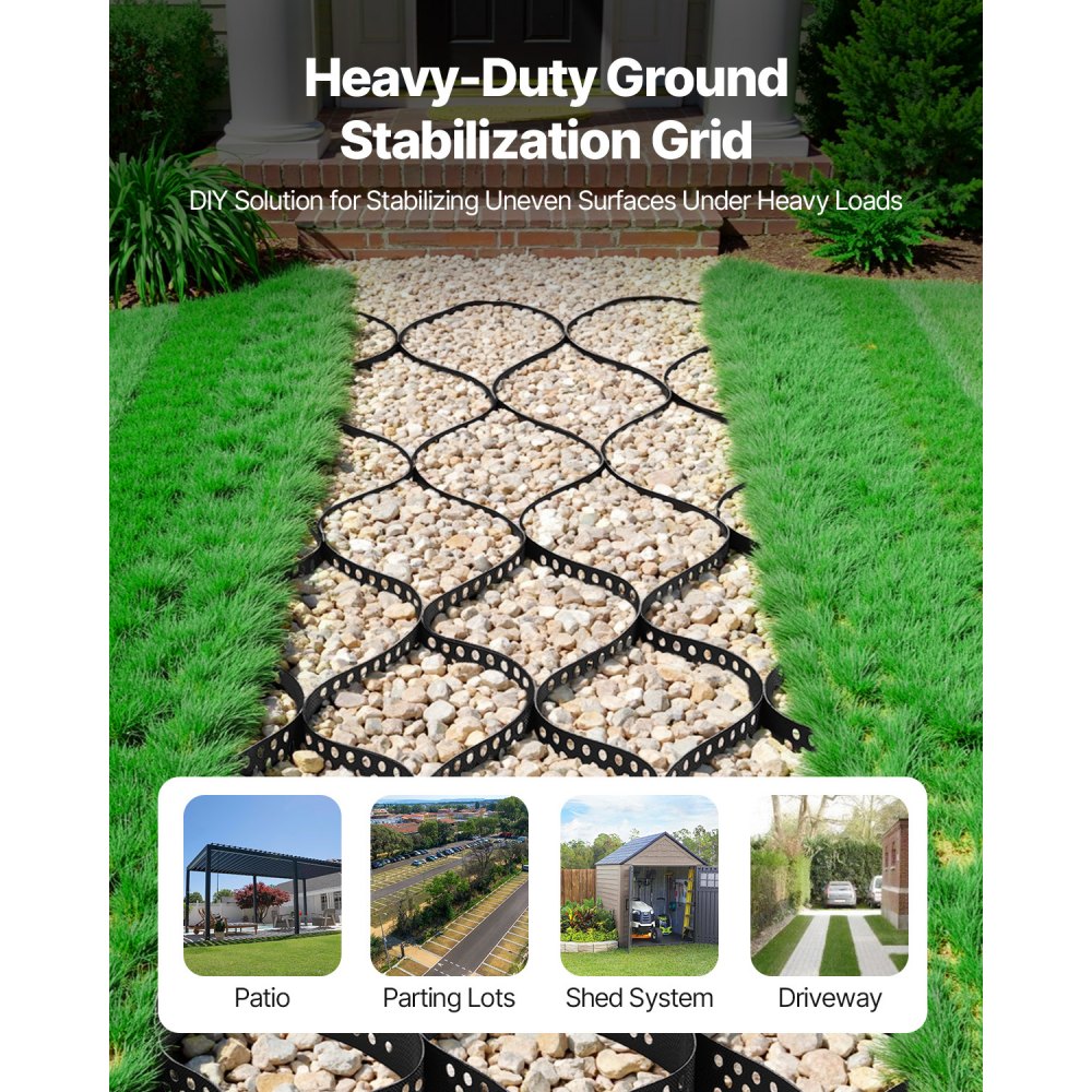 VEVOR Rejilla de Tierra Profundidad de 10 cm Rejilla para Entrada de Grava 520 x 270 cm Base Permeable para Césped para Estabilizar Entradas de Vehículos, Jardines, Patios en Terrenos Inclinados