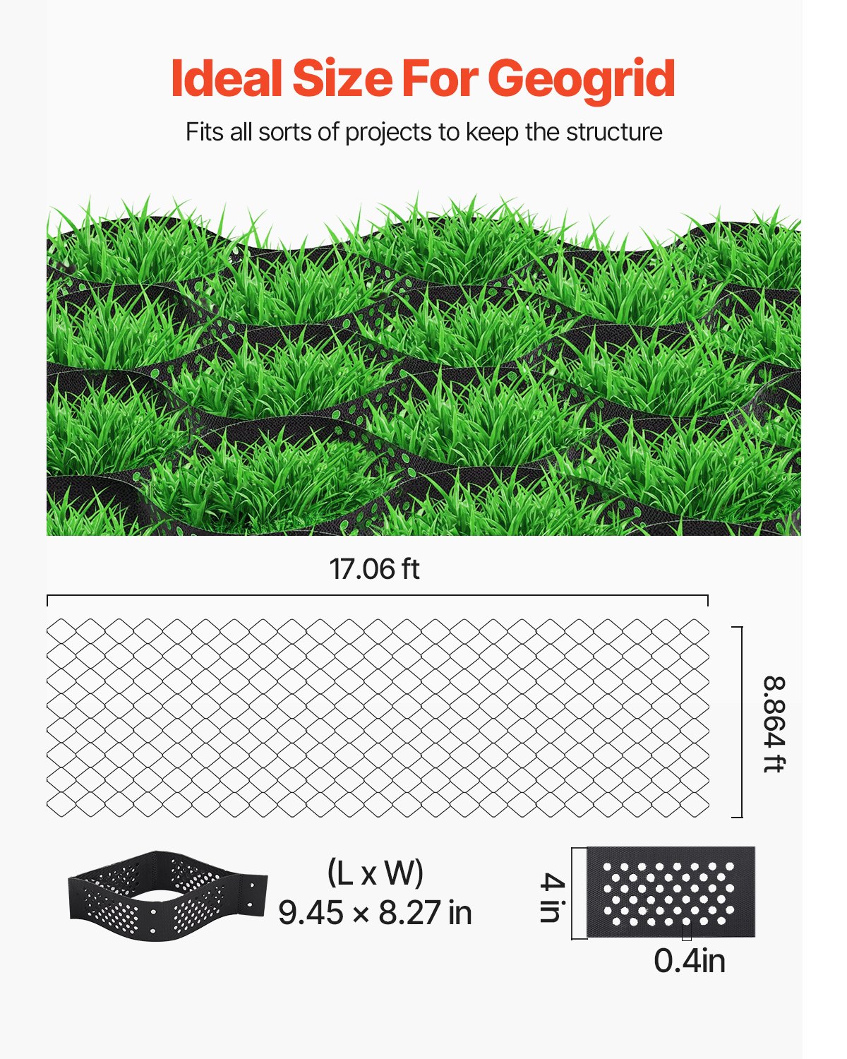 VEVOR gravel grid, 100 mm deep, grass grid 5200 x 2700 mm, gravel honeycomb, honeycomb grid HDPE, permeable geogrid for driveway stabilization, for garden, terrace, walkway, motorhome parking areas