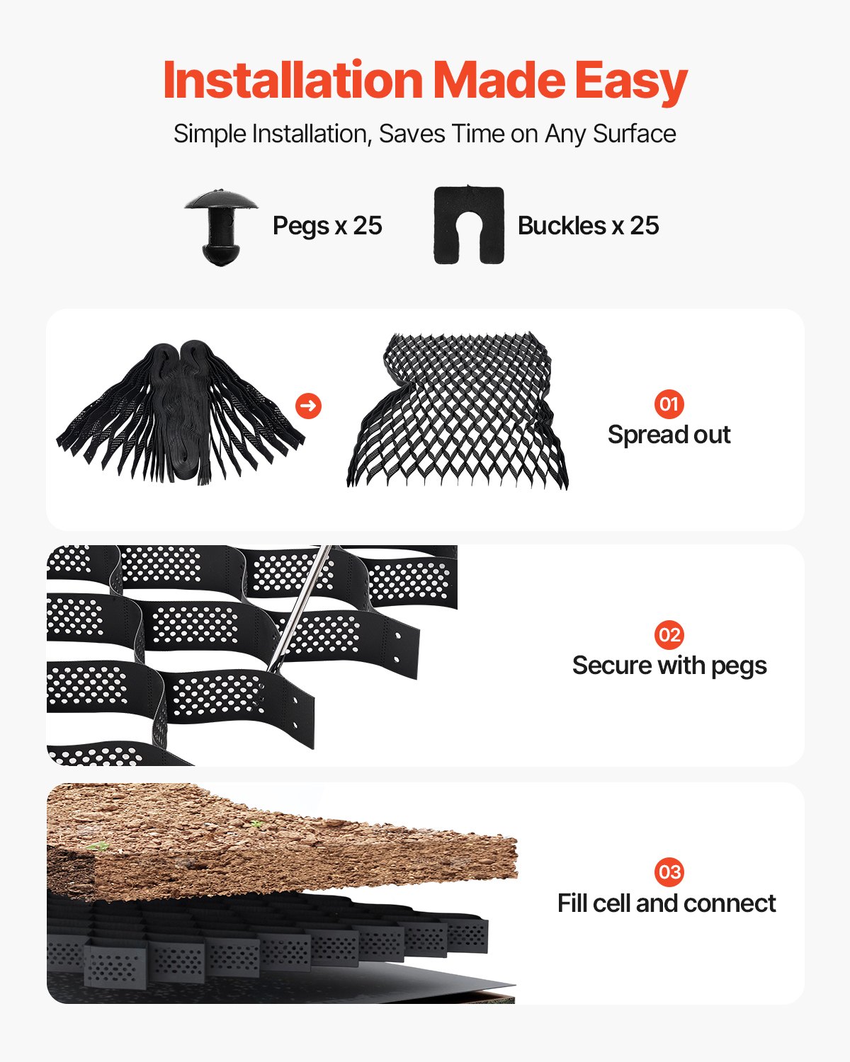 VEVOR gravel grid, 100 mm deep, grass grid 5200 x 2700 mm, gravel honeycomb, honeycomb grid HDPE, permeable geogrid for driveway stabilization, for garden, terrace, walkway, motorhome parking areas