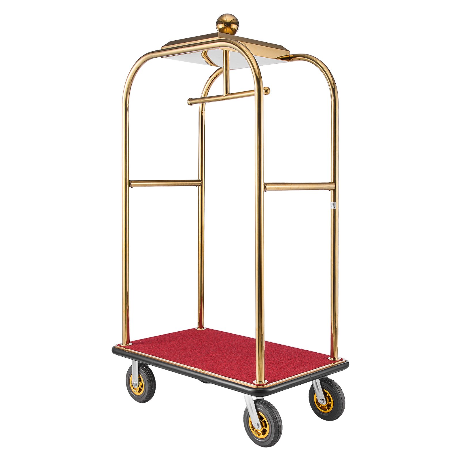 VEVOR Carrito de Transporte para Hotel, Carro de Equipaje con Barra para Colgar de Acero Inoxidable con Plataforma Roja de 1080 x 640 mm, Capacidad 544 kg con Ruedas de Goma para Resorts Recepciones