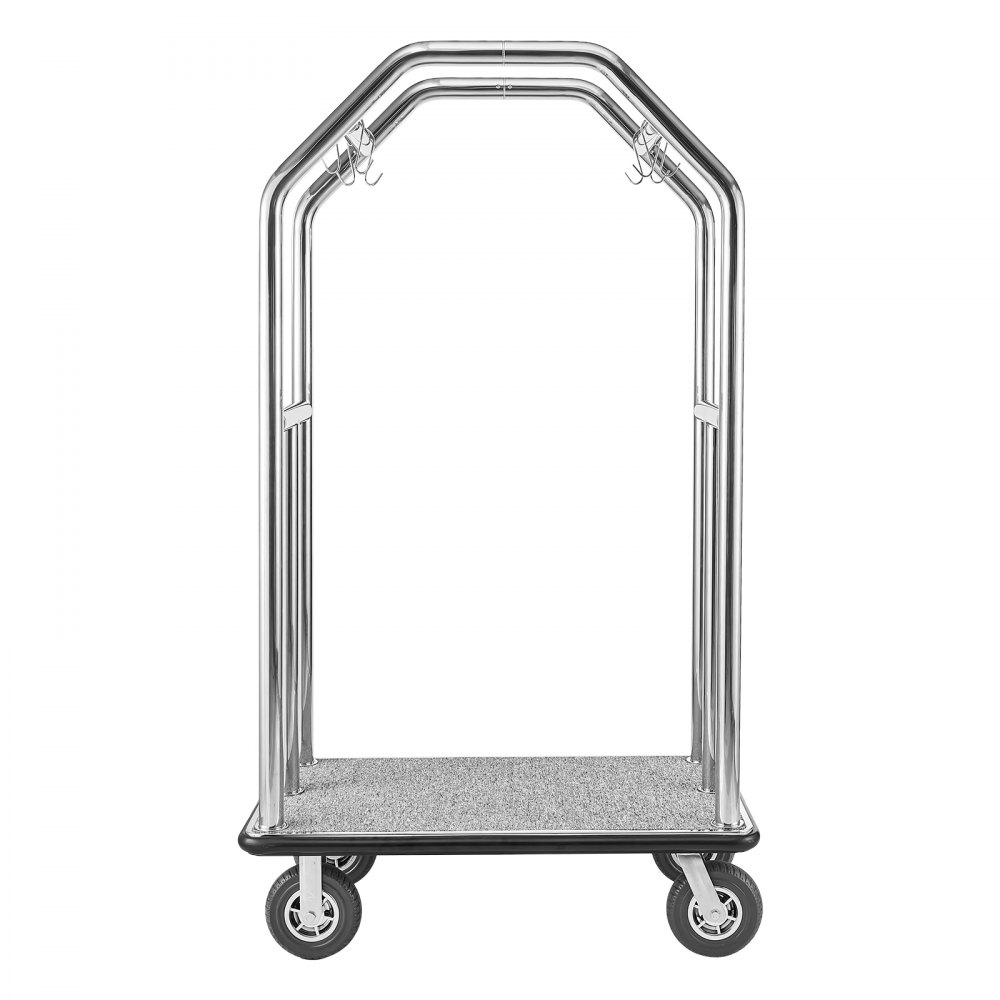 VEVOR Carrito de Transporte para Hotel con Barra para Colgar, Carro de Equipaje de Acero Inoxidable con Plataforma Gris de 1080 x 640 mm, Capacidad 680 kg con Ruedas de Goma para Recepciones Resorts
