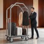 VEVOR Hotel Luggage Cart, 680.39 kg Heavy Duty Bellman Cart with Stainless Steel Frame, 203 mm Rubber Wheels, Gray Carpeted Deck, Commercial Luggage Carrier Rolling Trolley for Hotels,Resorts,Silver