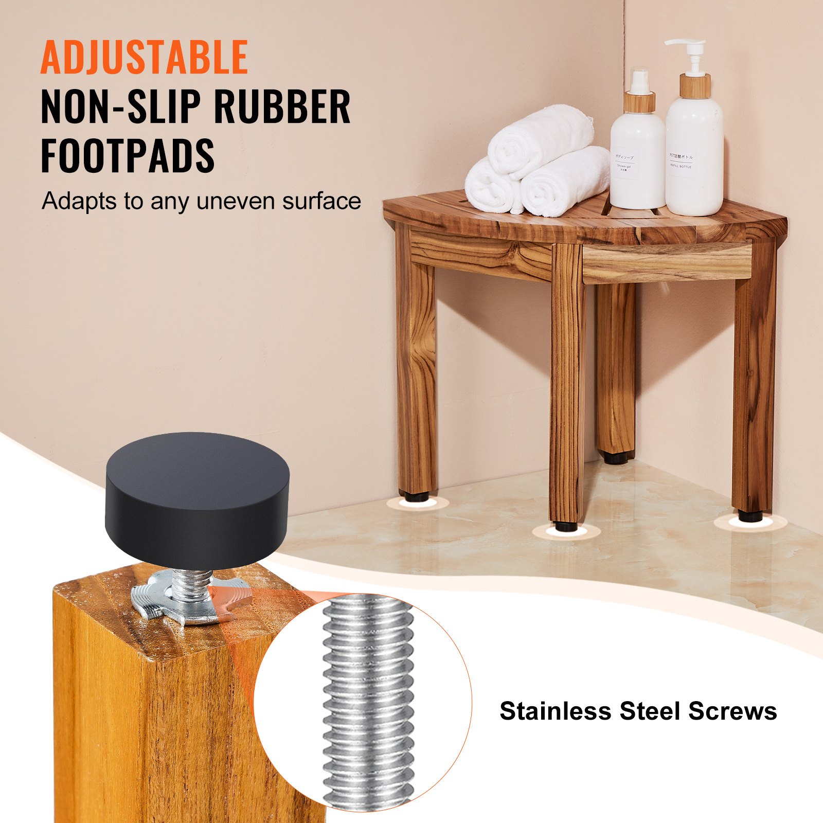 VEVOR Banco de Ducha de Esquina de Teca 292 x 316 mm Banco de Madera de Teca de Ducha de Esquina Carga de 300 libras Taburete de Ducha para Baño, Ducha Interior y Exterior Resistente al Moho