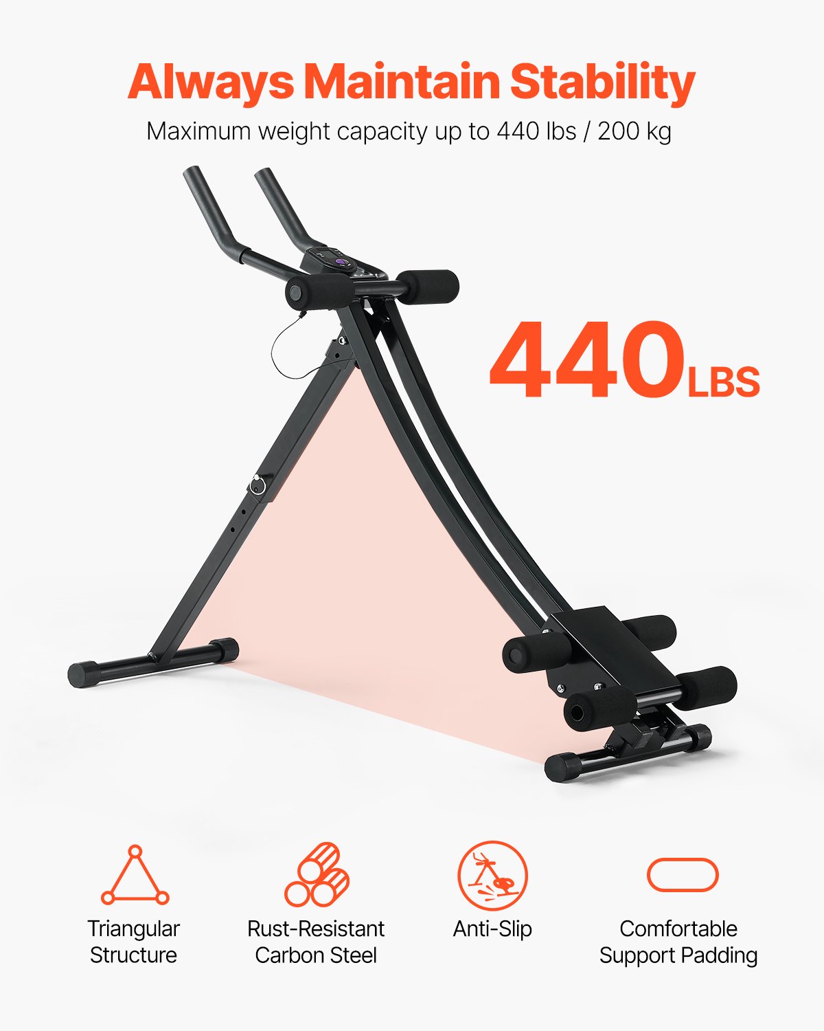 VEVOR Abdominal Muscle Training Device, Abdominal Trainer, AB Machine for Gym, Abdominal Trainer with 200 kg Weight Capacity, Abdominal Muscle Trainer for Strength Training, Foldable Adjustable Fitness Equipment, Black
