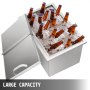 Hielera VEVOR con tapa abatible, llena de hielo y botellas de cerveza, de gran capacidad.