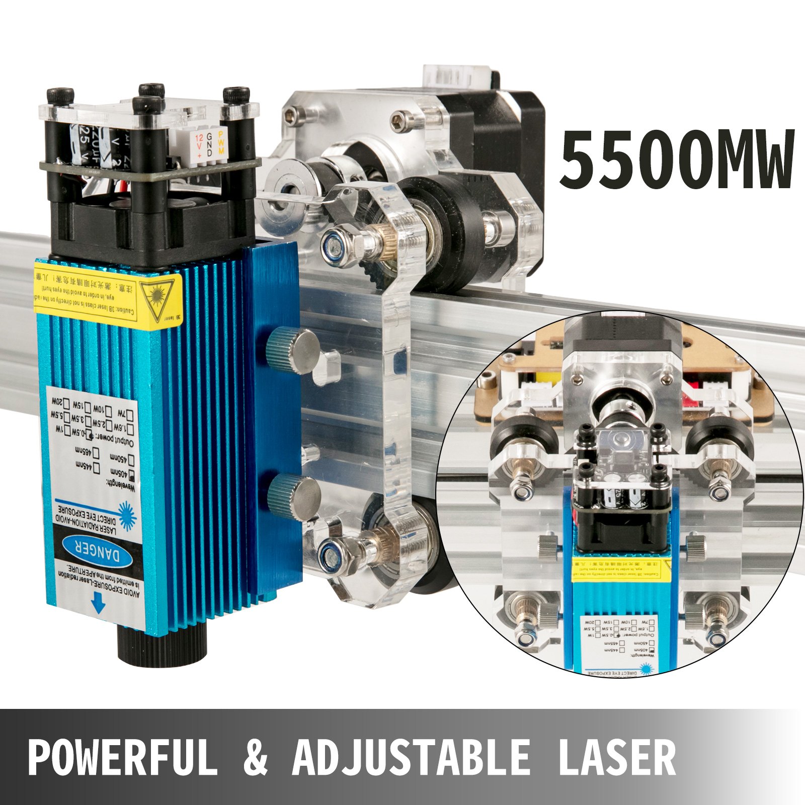 VEVOR Máquina de Grabado Láser Profesional de 5,500mw, Grabador Láser con Tamaño de 53,8 x 48,7 x 21,6 cm, Enrutador CNC para Madera, Plástico, Papel, con Precisión de 0,1 mm Conexión con USB