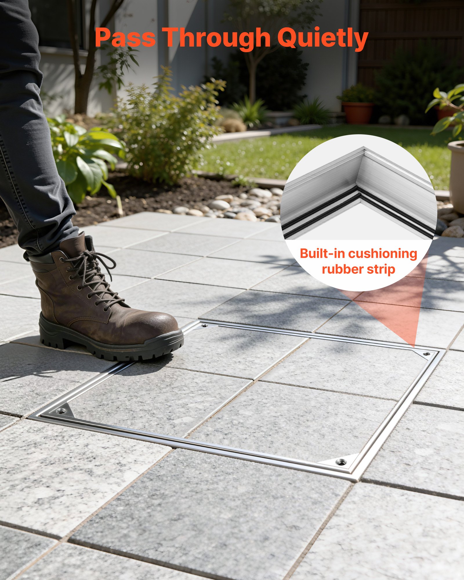 VEVOR Tapa de Alcantarilla Empotrada con Marco de Aleación de Aluminio, Tapa de Cisterna Cuadrada 60 x 60 cm, Cubierta de Inspección de Canal de Drenaje Integrada para Pavimentos, Jardines, Patios