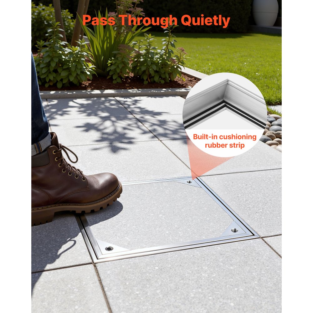 VEVOR Tapa de Alcantarilla Empotrada con Marco de Aleación de Aluminio, Tapa de Cisterna Cuadrada 30 x 30 cm, Cubierta de Inspección de Canal de Drenaje Integrada para Pavimentos, Jardines, Patios