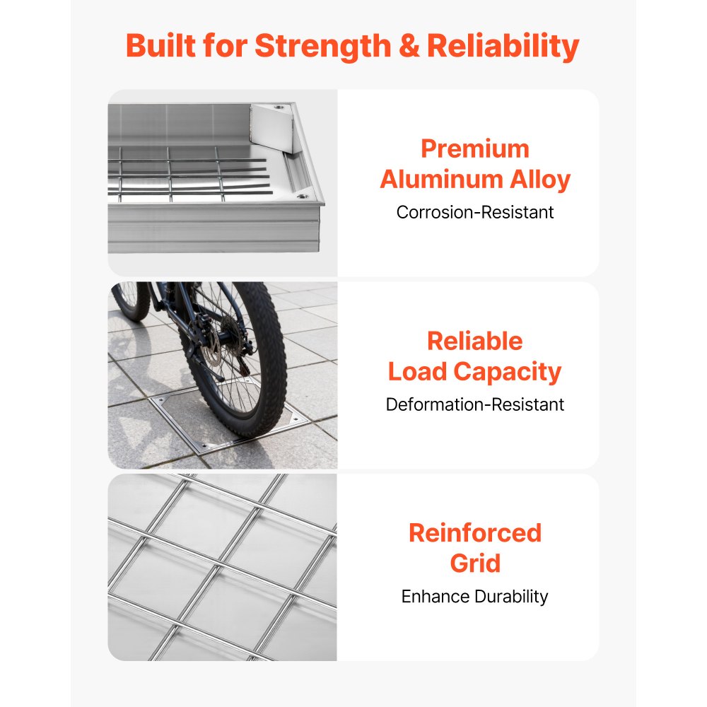 VEVOR Tapa de Alcantarilla Empotrada con Marco de Aleación de Aluminio, Tapa de Cisterna Cuadrada 40 x 40 cm, Cubierta de Inspección de Canal de Drenaje Integrada para Pavimentos, Jardines, Patios