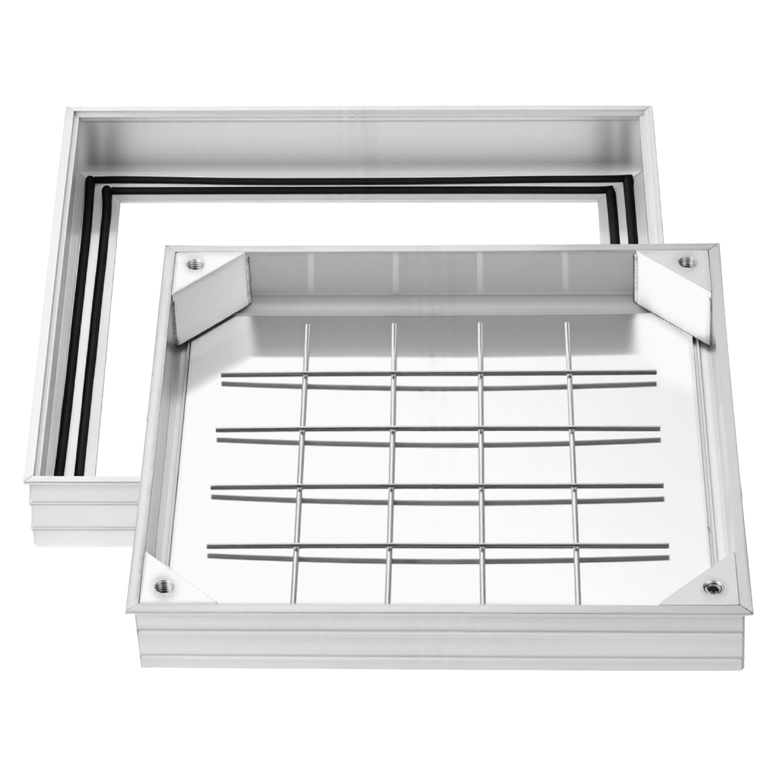 VEVOR Tapa de Alcantarilla Empotrada con Marco de Aleación de Aluminio, Tapa de Cisterna Cuadrada 40 x 40 cm, Cubierta de Inspección de Canal de Drenaje Integrada para Pavimentos, Jardines, Patios