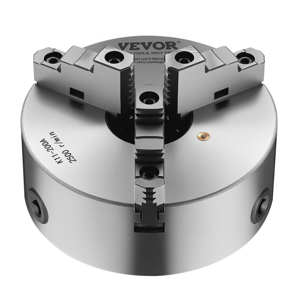 VEVOR Mandril de Torno de 3 Mordazas Diámetro Exterior de 200 mm, Autocentrante con Placa de Soporte Roscada, Rango de Sujeción de 4-200 mm con Tornillos de Llave en T para Torno de Madera y Metal