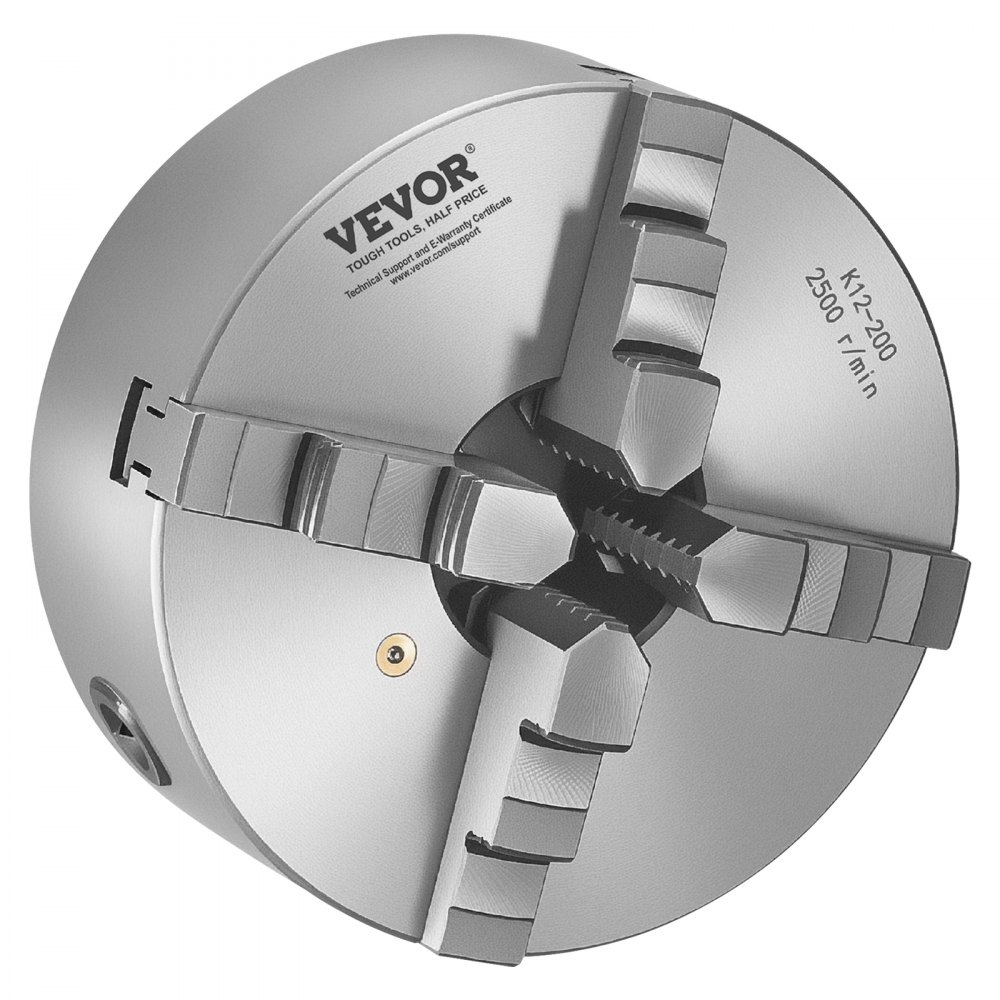 VEVOR Mandril de Torno de 4 Mordazas Diámetro Exterior de 200 mm, Autocentrante con Placa de Soporte Roscada, Rango de Sujeción de 4-200 mm con Tornillos de Llave en T para Torno de Madera y Metal
