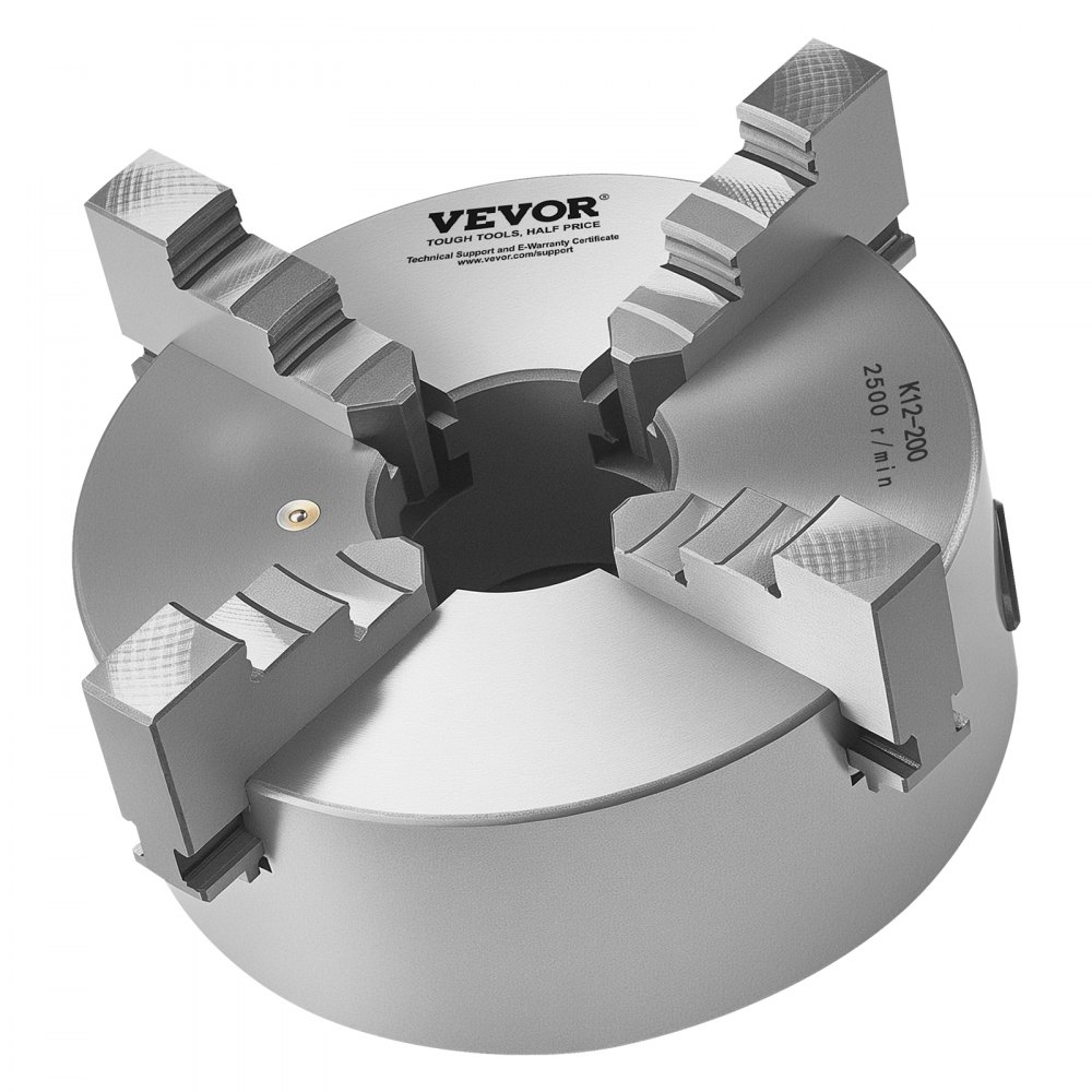 VEVOR Mandril de Torno de 4 Mordazas Diámetro Exterior de 200 mm, Autocentrante con Placa de Soporte Roscada, Rango de Sujeción de 4-200 mm con Tornillos de Llave en T para Torno de Madera y Metal
