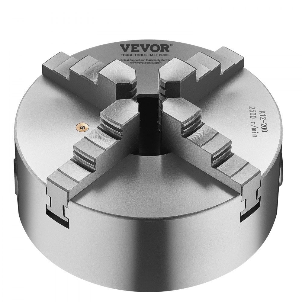 VEVOR Mandril de Torno de 4 Mordazas Diámetro Exterior de 200 mm, Autocentrante con Placa de Soporte Roscada, Rango de Sujeción de 4-200 mm con Tornillos de Llave en T para Torno de Madera y Metal