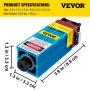 VEVOR Kit de Módulo de Cabezal Láser de 5500 mw, Kit de Módulo Láser Azul Longitud de Onda 445-450 nm (Azul), Neje Láser 12 V/1 A DC, Cabezal Láser CNC Aluminia Apoyo PWM/TTL con Accesorios Completos