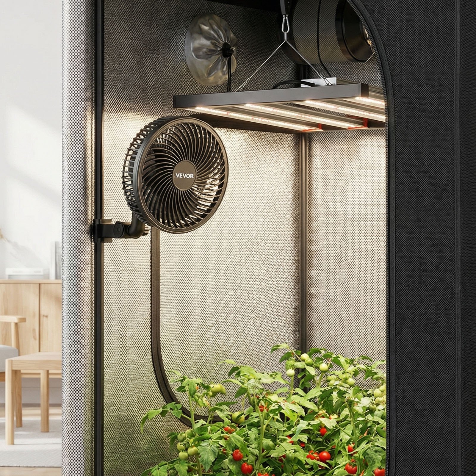 VEVOR Ventilador con Clip de Cultivo Paquete de 2, Type-C, Doble Motor, 10 Velocidades 9 Fijas y 1 Modo Circulación, Cable 1,5 m, Ventilador con Clip Oscilante 125 CFM para Plantas Invernadero Interior