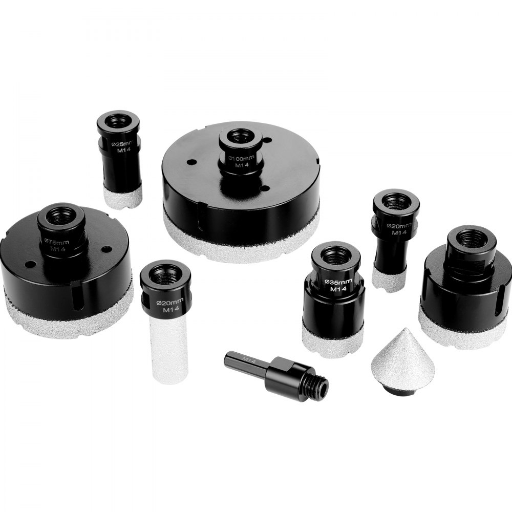 VEVOR Juego de 6 brocas de diamante 20/25/35/50/75/100 mm, kit de sierra perforadora con cortador de dedos, hoja de sierra cónica y estuche para brocas para azulejos secos y húmedos