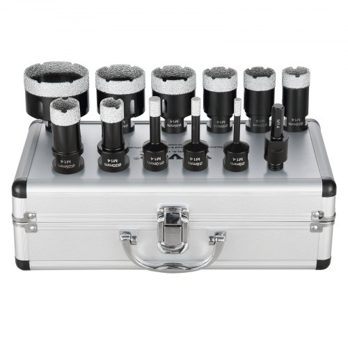 VEVOR Juego de 11 brocas de diamante de 6/8/10/20/25/28/32/35/45/50/65 mm, kit de sierra perforadora con conector M14 y estuche de almacenamiento para brocas para azulejos secos y húmedos de cerámica