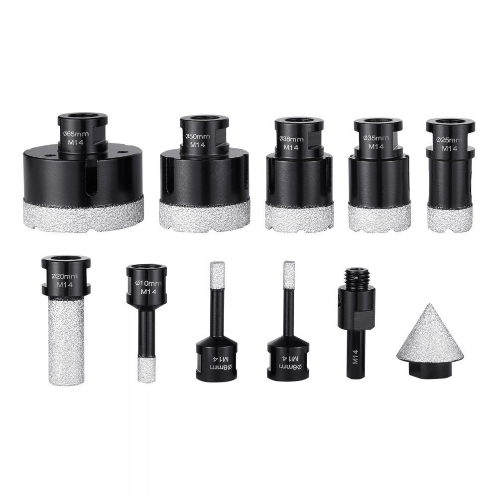 VEVOR Juego de 8 Brocas de Diamante 6/8/10/25/35/38/50/65 mm, Kit de Sierra Corona para Seco y Húmedo, Vástago Triangular, con Estuche de Almacenamiento, Brocas para Suelos de Baldosas, Taller de Bric