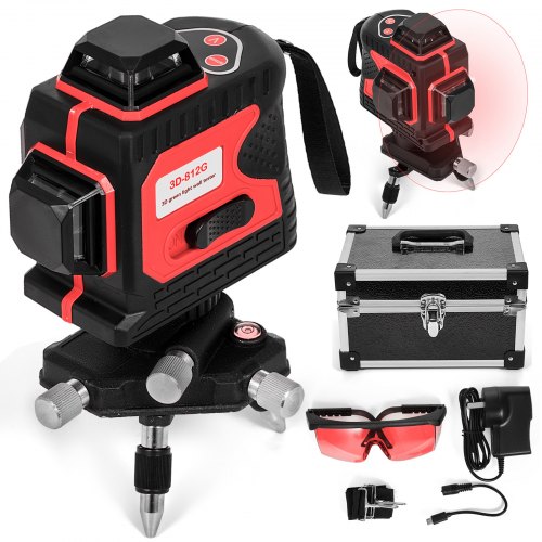 360° Nivel Láser Rotativo Rojo 3d 12 Líneas Autonivelante Horizontal Vertical