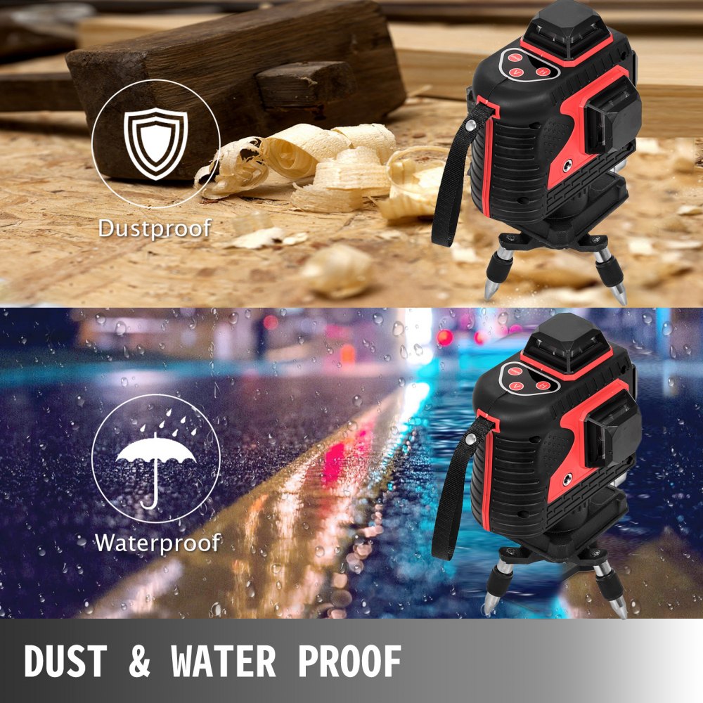 360° Nivel Láser Rotativo Rojo 3d 12 Líneas Autonivelante Horizontal Vertical