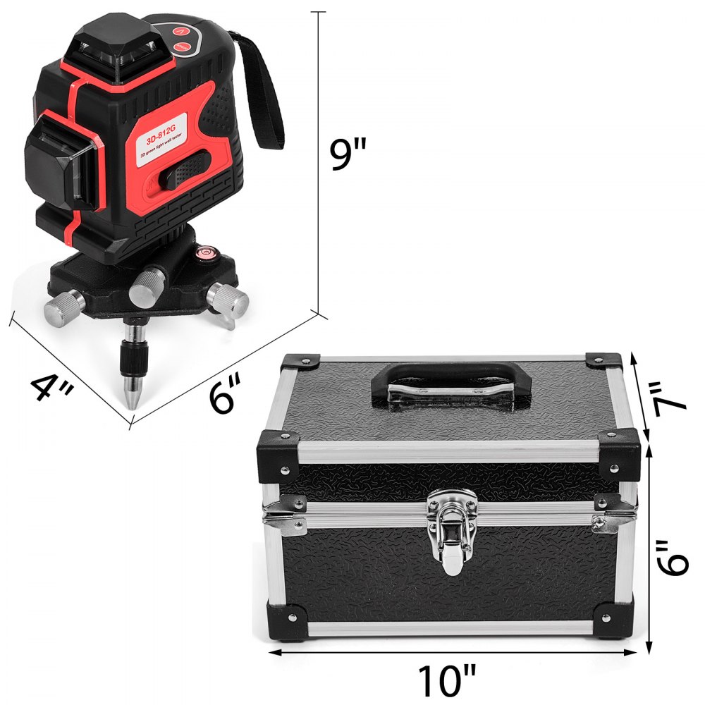 360° Nivel Láser Rotativo Rojo 3d 12 Líneas Autonivelante Horizontal Vertical