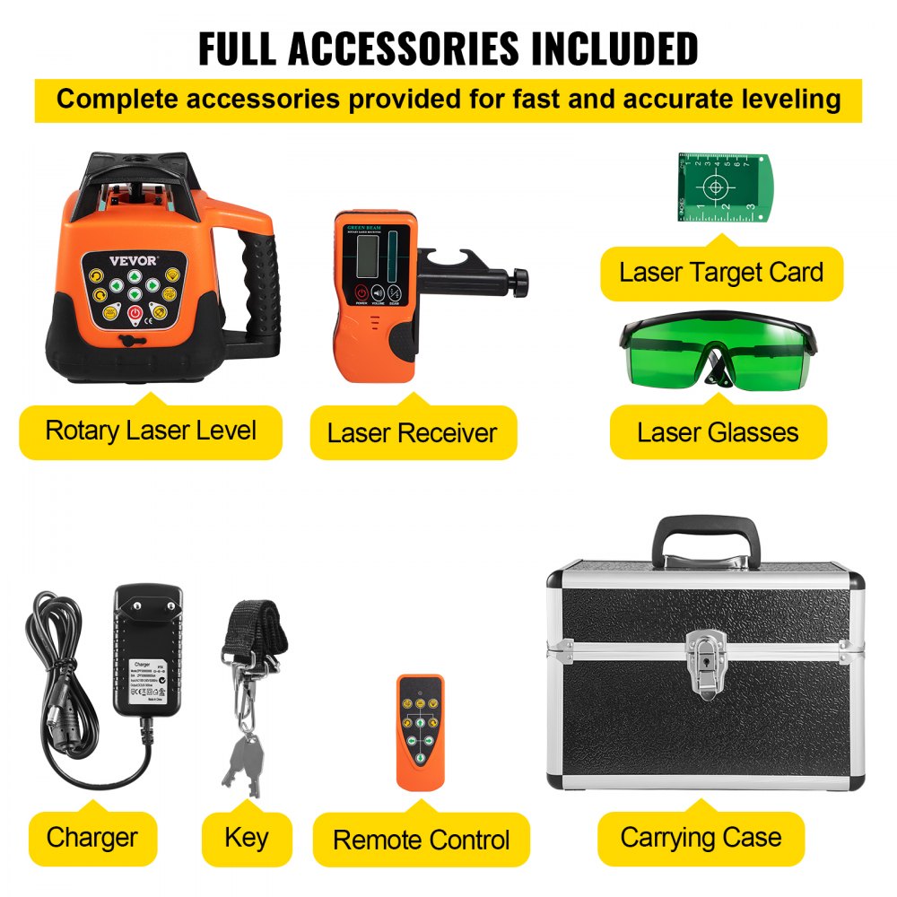VEVOR Nivel Láser Luz Verde Autonivelante Medición 532 nm Nivelador Láser 0/60/120/300/600 RPM Nivel Láser 5mW Nivelador Láser Cruzado Módulo de Dos Láser Nivel Láser Autonivelante Nivel Láser