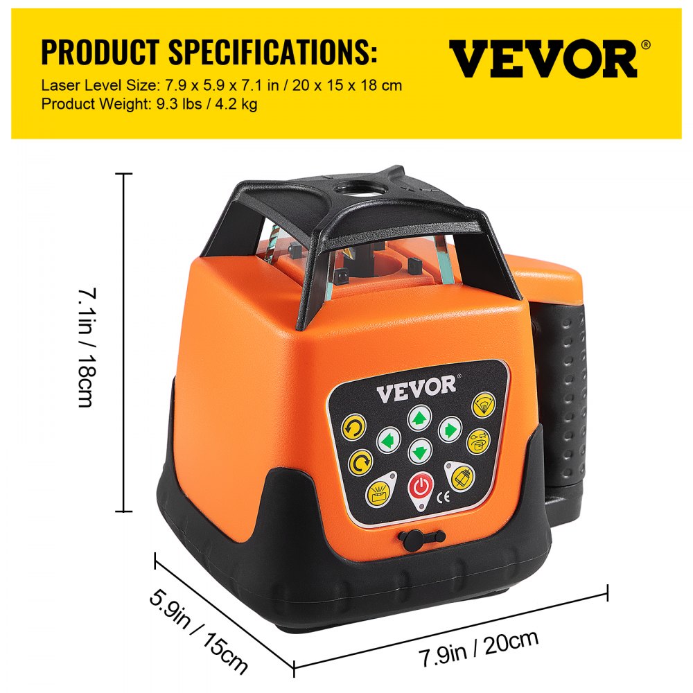 VEVOR Nivel Láser Luz Verde Autonivelante Medición 532 nm Nivelador Láser 0/60/120/300/600 RPM Nivel Láser 5mW Nivelador Láser Cruzado Módulo de Dos Láser Nivel Láser Autonivelante Nivel Láser