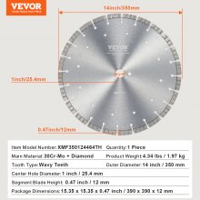 VEVOR Disco de corte de diamante para hormigón hoja de sierra 350mm húmedo seco