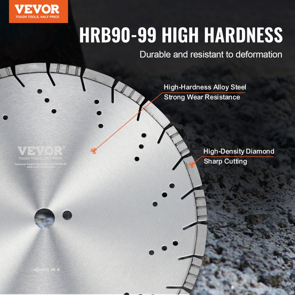 VEVOR Diamond Saw Blade, Concrete Saw Blade, 40 cm, for wet or dry work, 12 mm diamond segment saw blade with angled teeth, center hole diameter 25.4 mm, for concrete, cement slabs, tiles, bricks