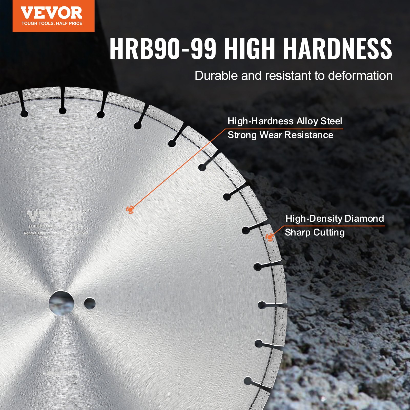 VEVOR Diamond Saw Blade, Concrete Saw Blade, 45 cm, for wet or dry work, 12 mm diamond segment saw blade with flat teeth, center hole diameter 25.4 mm, for concrete, cement slabs, tiles, bricks
