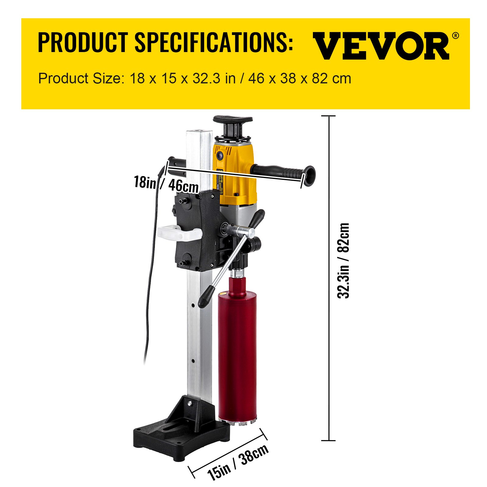 VEVOR Perforadora de Hormigón Diamante 1.980 W Taladro de Columna Profesional 220 V Máquina Perforadora de Diamante Taladro Percutor con Brocas Taladro de Banco, Diámetro Máximo de Perforación 160 mm