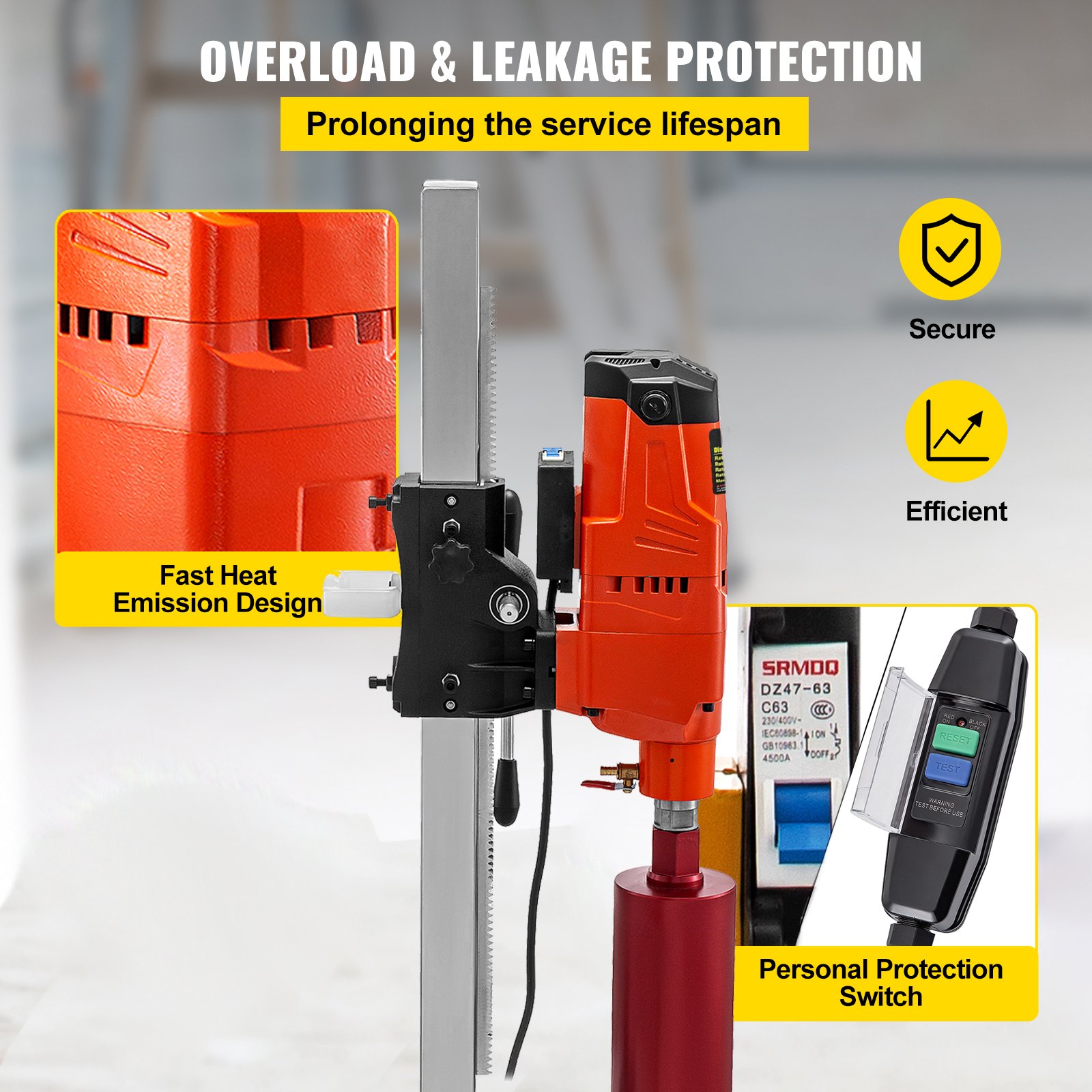 VEVOR Perforadora de Hormigón Diamante 4.800 W Taladro de Columna Profesional 220 V Máquina Perforadora de Diamante Taladro Percutor con Brocas Taladro de Banco, Diámetro Máximo de Perforación 305 mm