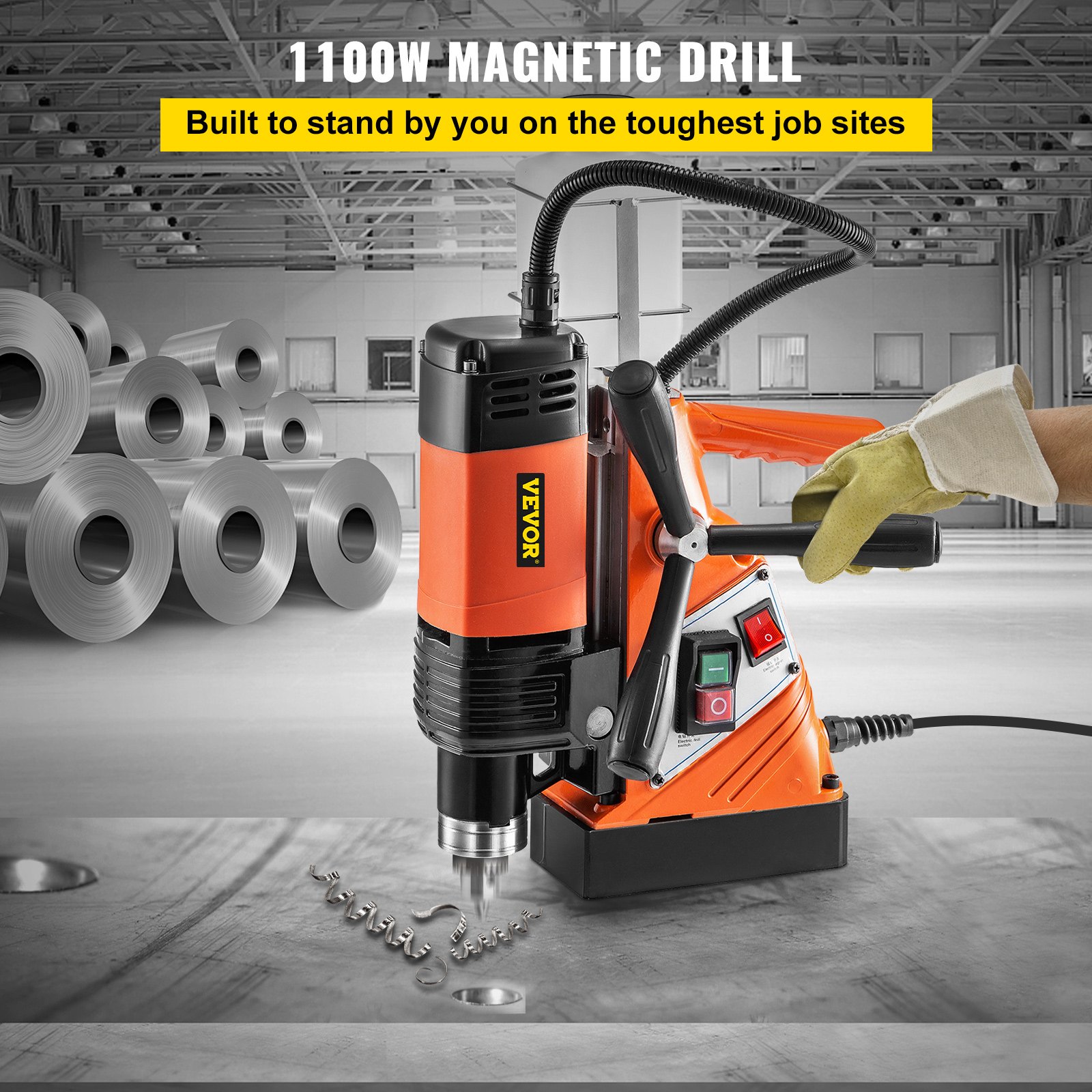 VEVOR Taladro de Base Magnética 10,000 N / 1100 W / ST-36 Velocidad de 700 RPM