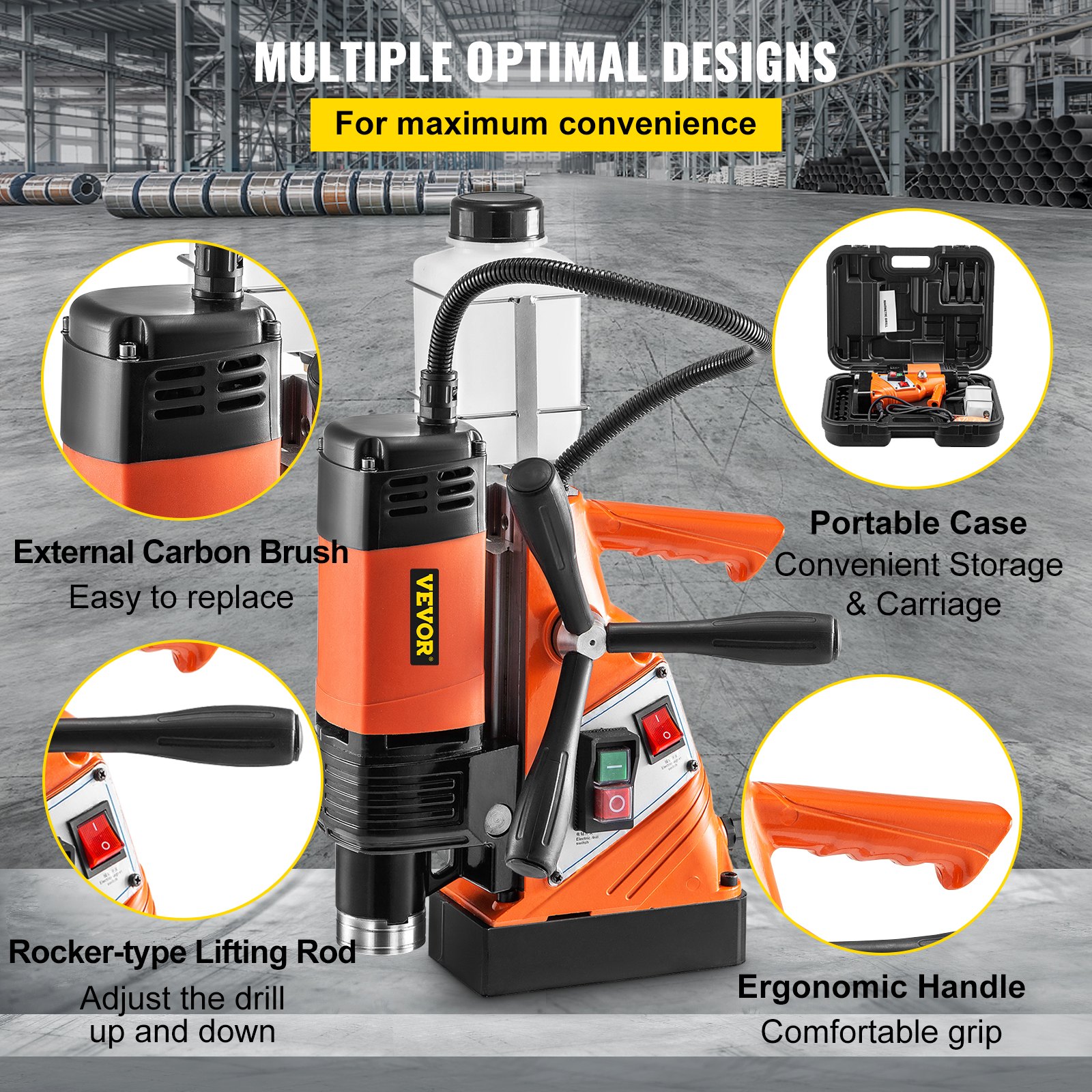 VEVOR Taladro de Base Magnética 10,000 N / 1100 W / ST-36 Velocidad de 700 RPM