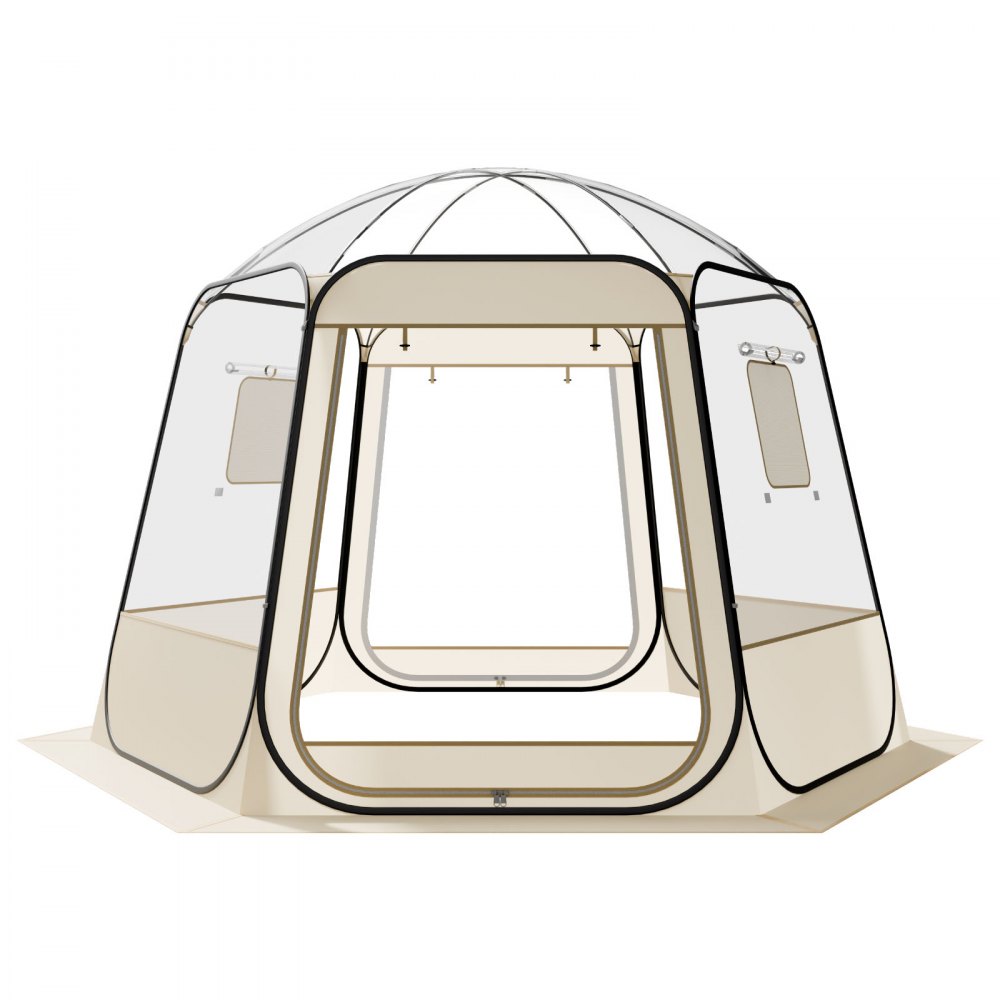 VEVOR Tienda de Campaña Plegable, 305 x 275 x 220 cm, Impermeable y Resistente a Los Rayos UV, Tienda Transparente con Ventanas y Vista Panorámica de 540° para 4-8 Personas para Patio y Jardín