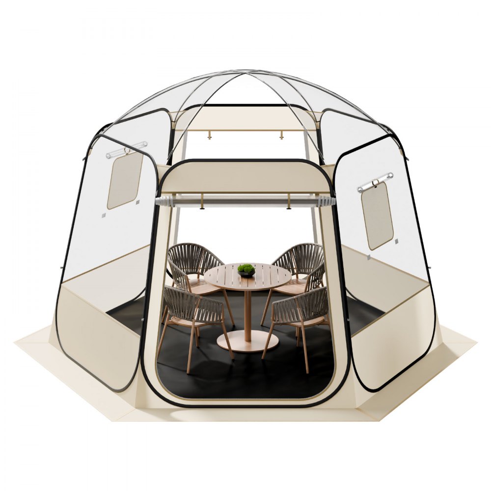 VEVOR Tienda de Campaña Plegable, 305 x 275 x 220 cm, Impermeable y Resistente a Los Rayos UV, Tienda Transparente con Ventanas y Vista Panorámica de 540° para 4-8 Personas para Patio y Jardín