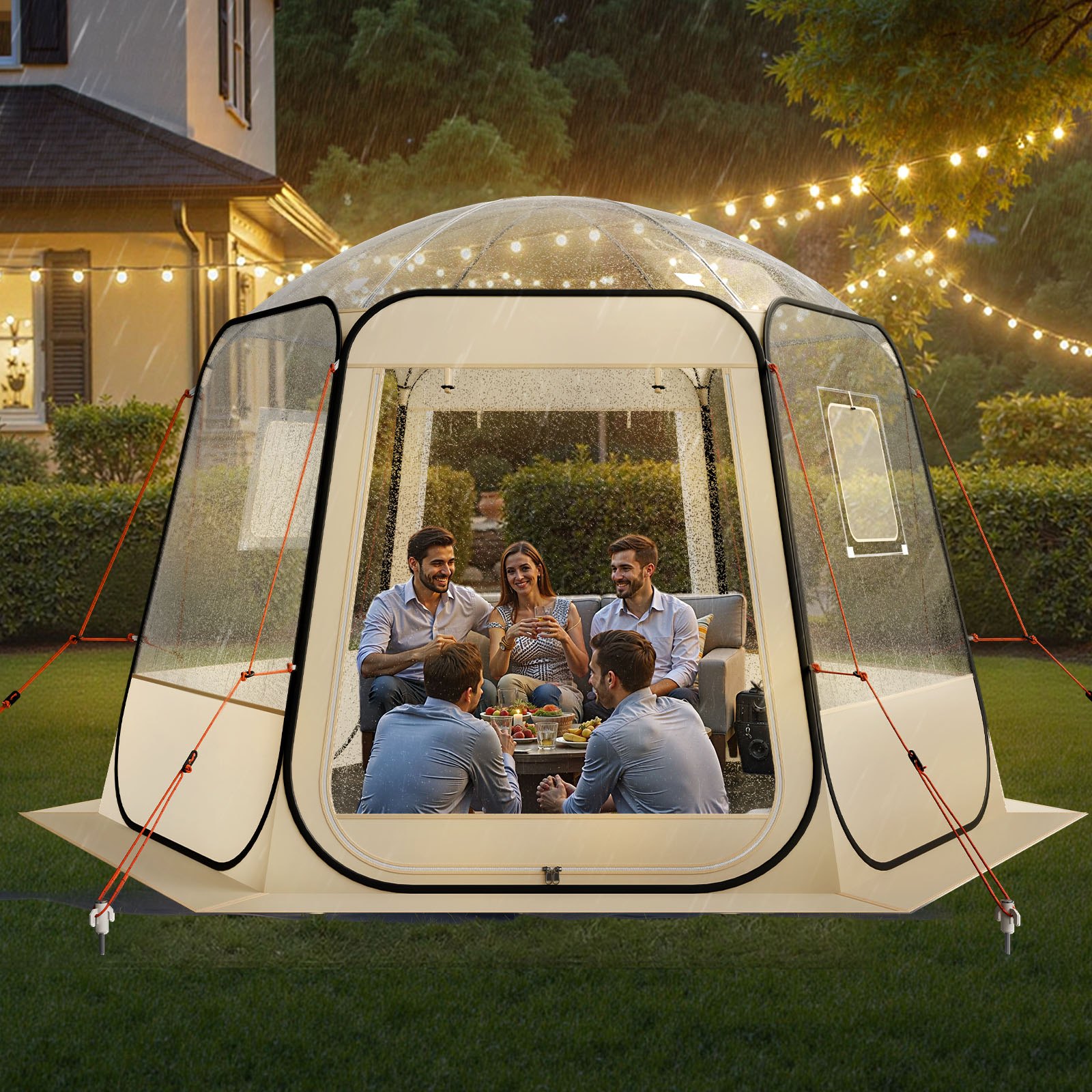 VEVOR Tienda de Campaña Plegable, 305 x 275 x 220 cm, Impermeable y Resistente a Los Rayos UV, Tienda Transparente con Ventanas y Vista Panorámica de 540° para 4-8 Personas para Patio y Jardín
