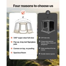 VEVOR Tienda de Campaña Plegable, 366 x 345 x 220 cm, Impermeable y Resistente a Los Rayos UV, Tienda Transparente con Ventanas y Vista Panorámica de 540° para 10-12 Personas para Patio y Jardín