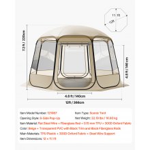 VEVOR Tienda de Campaña Plegable, 366 x 345 x 220 cm, Impermeable y Resistente a Los Rayos UV, Tienda Transparente con Ventanas y Vista Panorámica de 540° para 10-12 Personas para Patio y Jardín