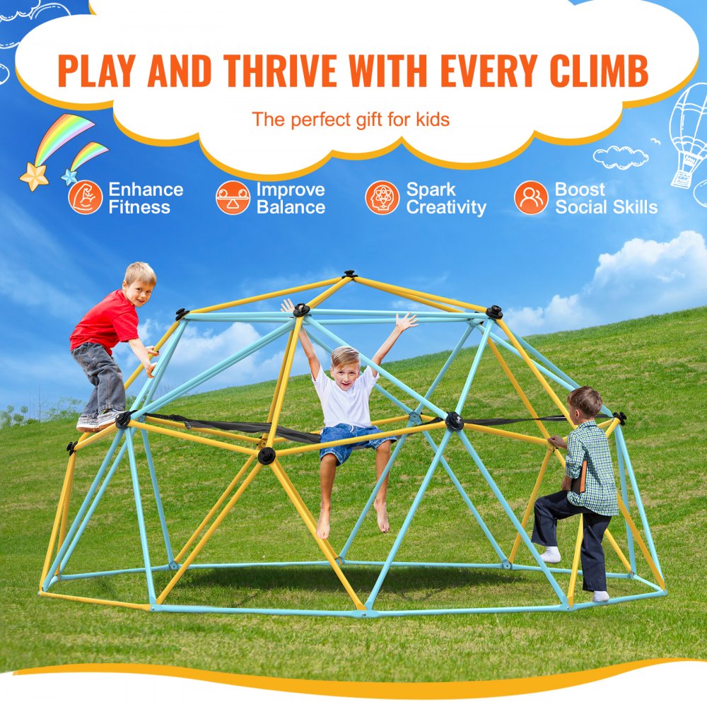 VEVOR Climbing Dome 3.04 m Geometric Climbing Frame with Hammock & Swing, for Children from 3 to 10 Years, Climbing Frame 340 kg Load Capacity, with Climbing Handle, Play Equipment for the Garden