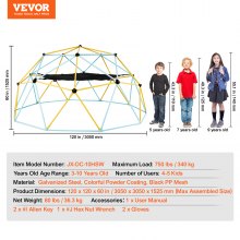 VEVOR Cúpula de Escalada, Escalador de Cúpula Geométrica con Hamaca y Columpio para Niños de 3 a 10 Años con Agarre para Escalar, Equipo de Juego para Patio Trasero al Aire Libre, 305 x 305 x 152,5 cm